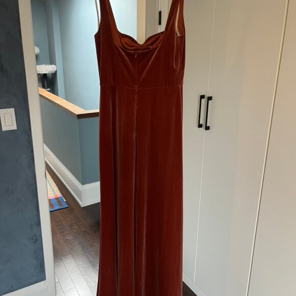 Jenny Yoo Rust Velvet Maxi Dress – Size 10 Formal Evening Gown - Picture 2 of 4